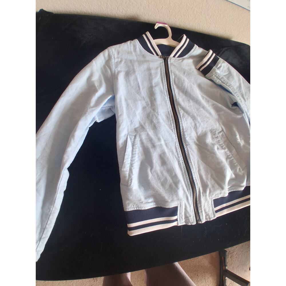 Merona Chambray Denim Blue Preppy Varsity Lightweight Jacket Size M